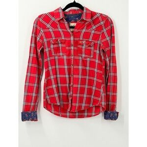 vtg y2k Hollister Womens Red Plaid Western Snap Button Shirt womens sz S cowgirl